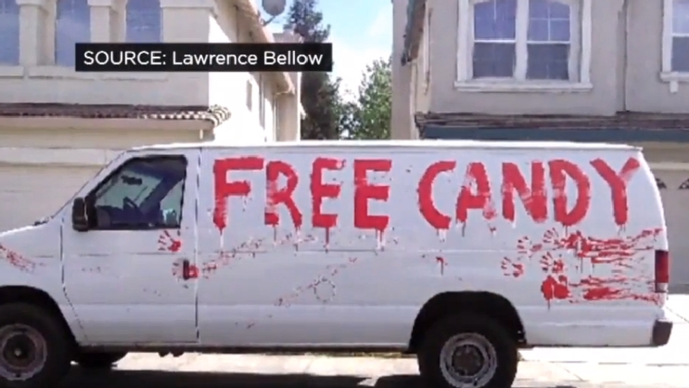 Creepy van with #39 Free Candy #39 written on its side leaves Calif