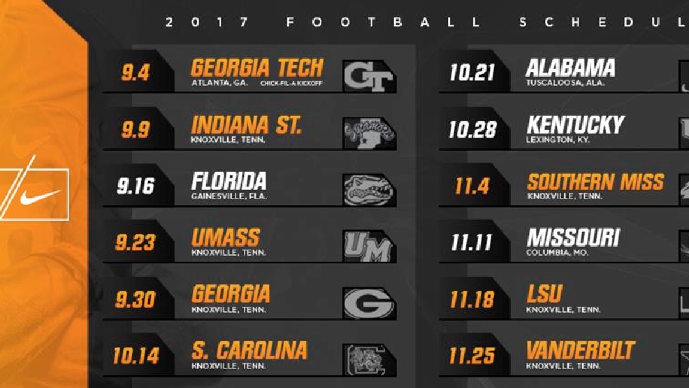 Tennessee Football Releases 2017 Schedule WTVCFOX Tennessee Football Releases 2017 Schedule WTVCFOX