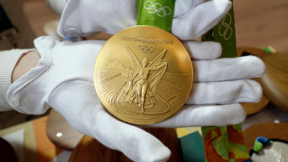 Gold Medals In Rio Are Barely At All Here S Why Wkrc A Rio 2016 Olympic Gold Medal Is Displayed At The Park Wednesday July 20 In De Janeiro There S No Such Thing As